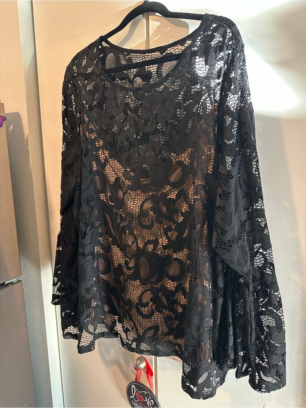 INC International Concepts NWT Deep Black Lace Nude 3X Blouse - Picture 7 of 9